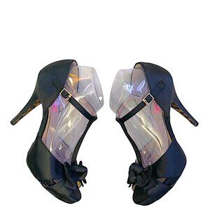 Betsey Johnson Black Heels with Holographic Panels and Bow